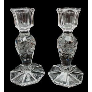 American Cut Eleanor set Of 2 Crystal Candlesticks
